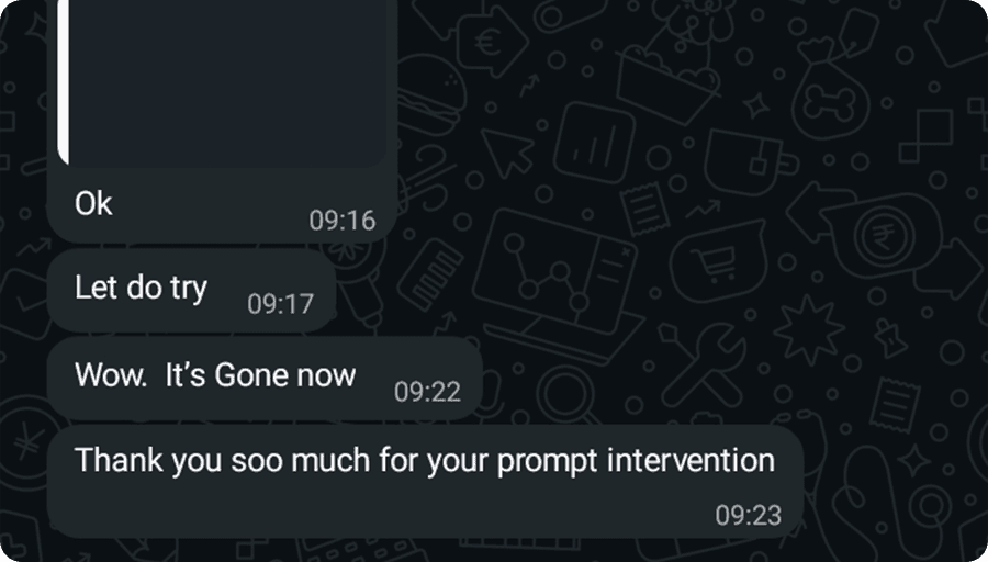 Customer feedback from WhatsApp